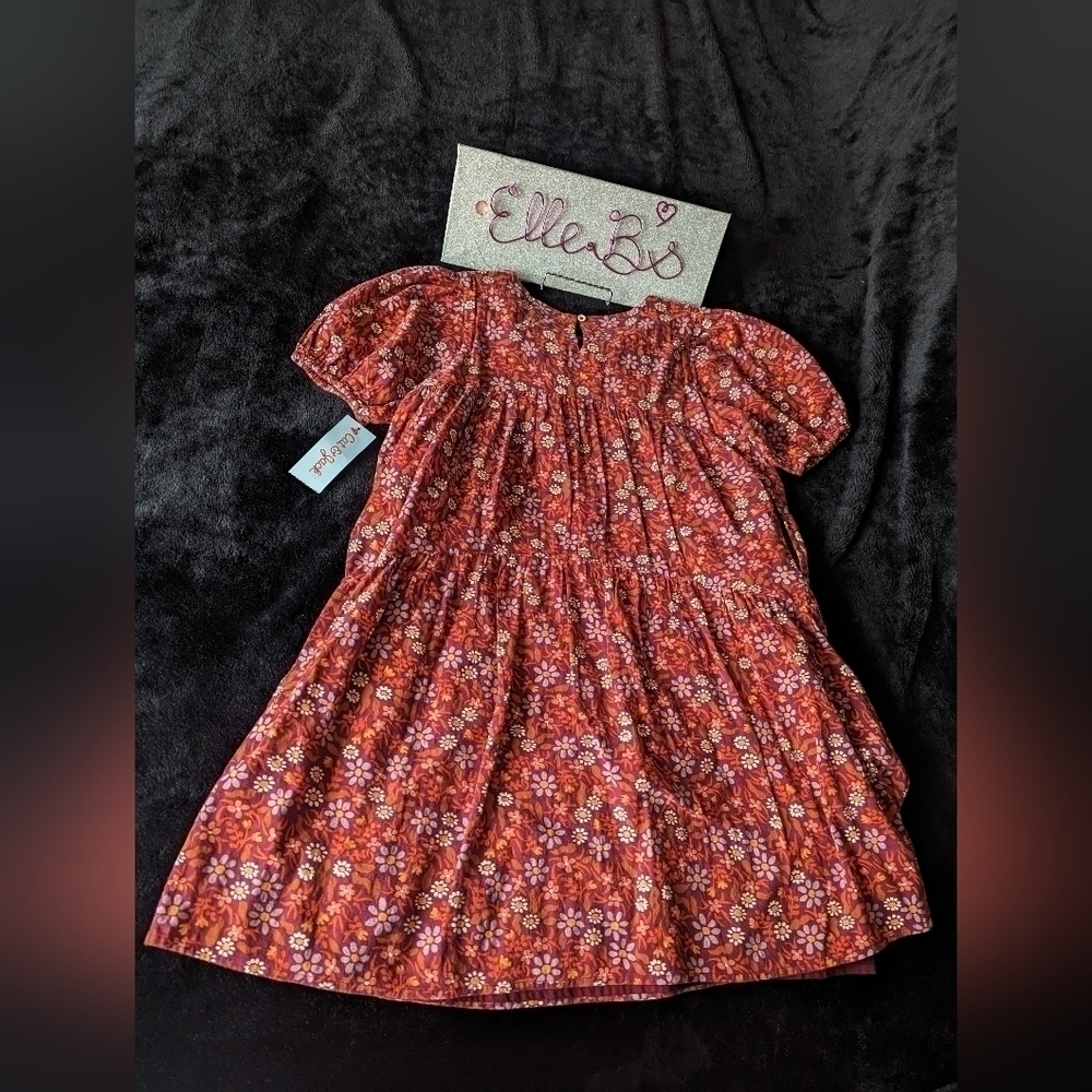 NWT Girls Long Sleeve Burgandy Floral Dress XL
